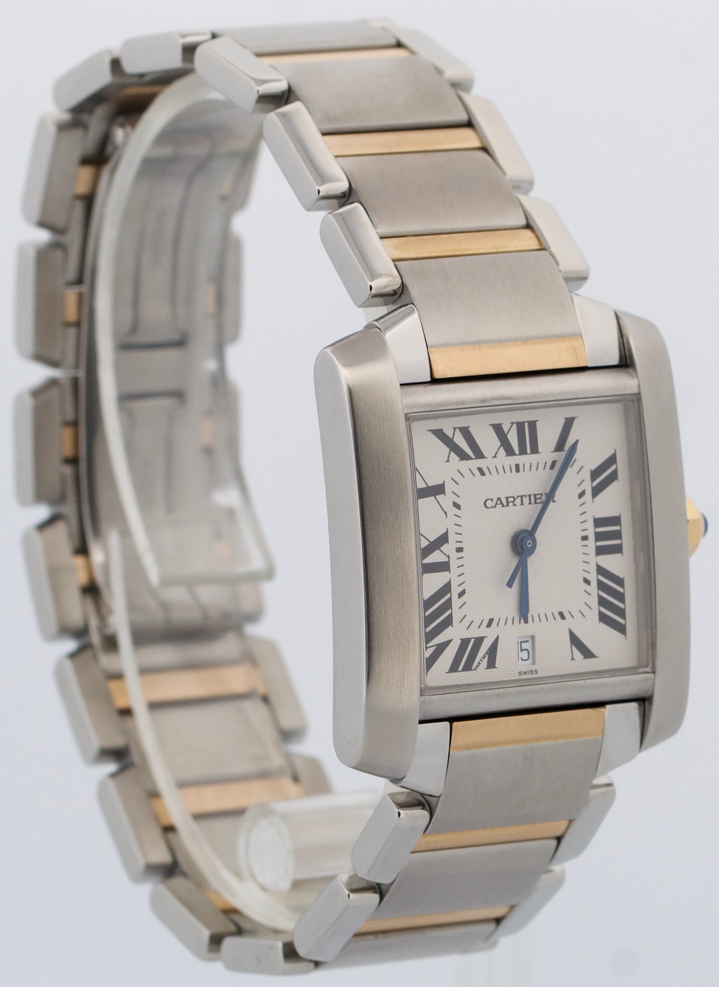 Ladies Cartier Tank Francaise Two-Tone 18K Gold Steel Guilloche 2302 W5100504