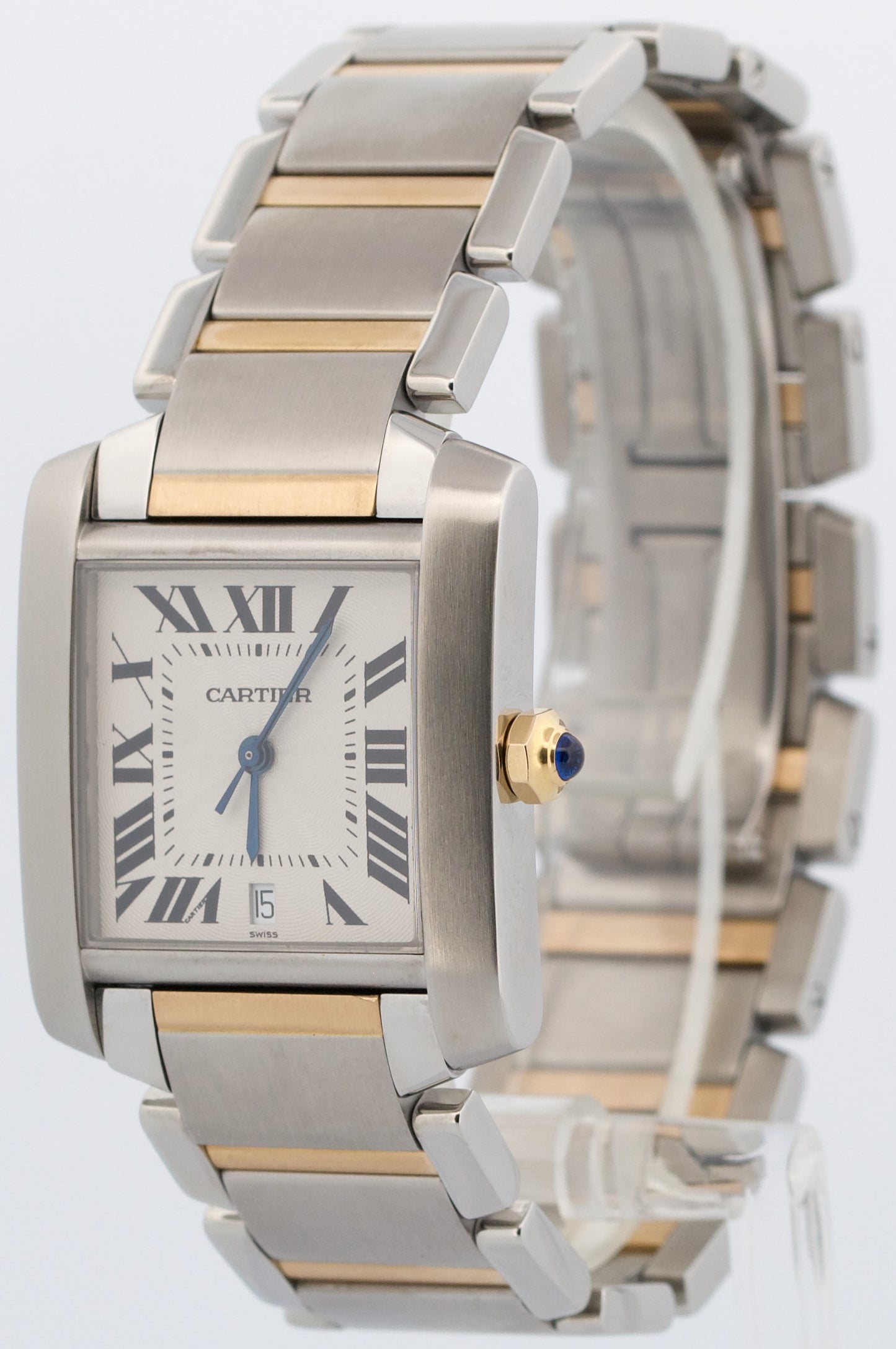 Ladies Cartier Tank Francaise Two-Tone 18K Gold Steel Guilloche 2302 W5100504