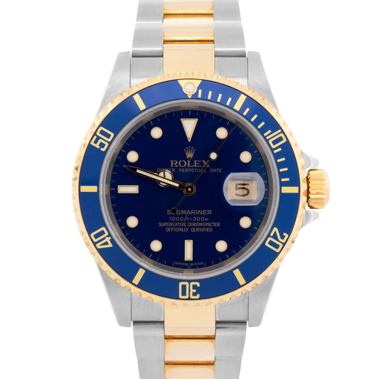 2007 PAPERS Rolex Submariner BLUE Two-Tone Gold Steel 40mm 16613 LB Watch BOX