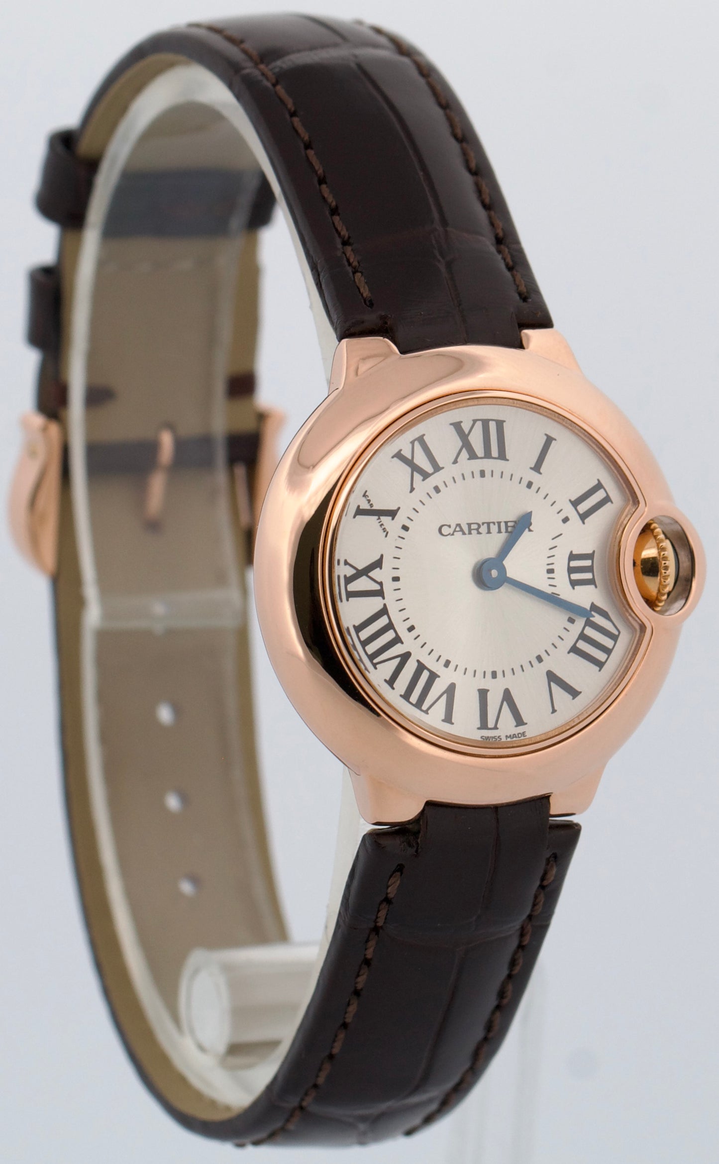 Ladies Cartier Ballon Bleu SILVER 18K Gold 28mm Leather Quartz 3007 W6900256