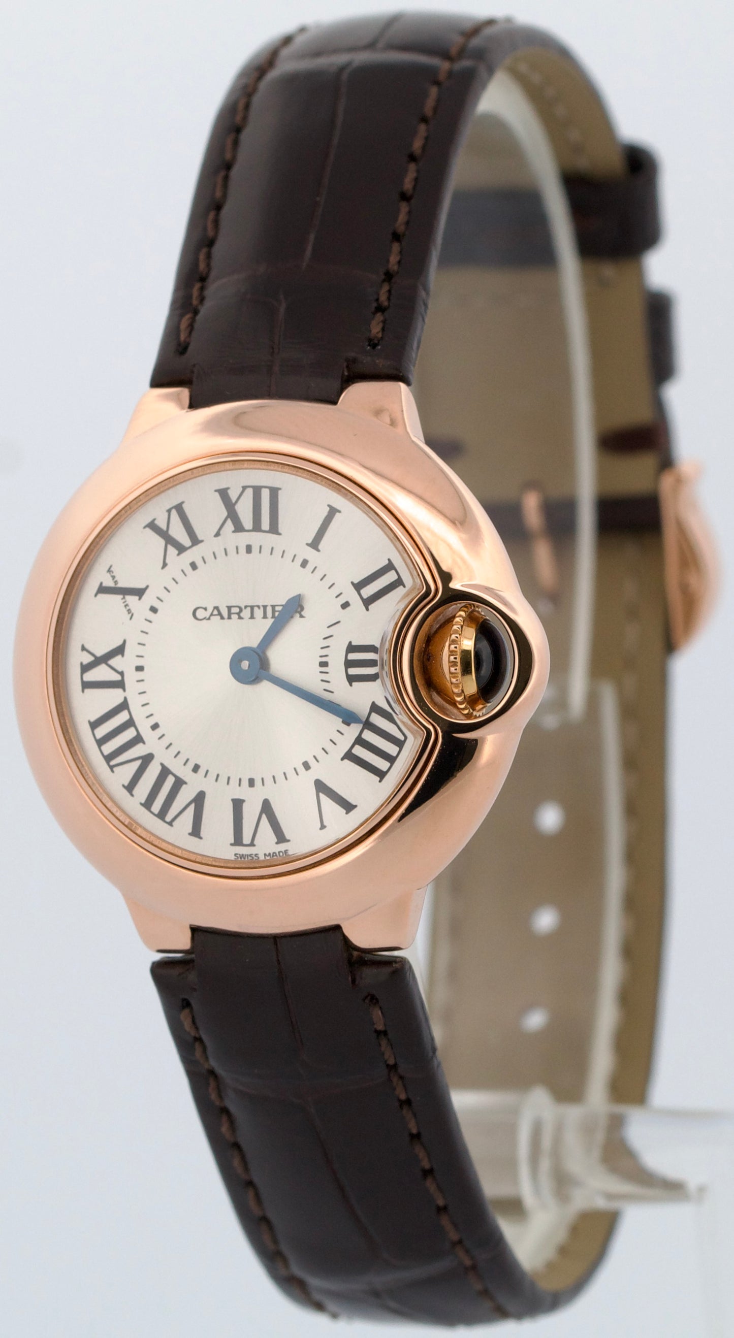 Ladies Cartier Ballon Bleu SILVER 18K Gold 28mm Leather Quartz 3007 W6900256