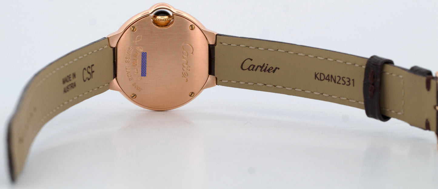 Ladies Cartier Ballon Bleu SILVER 18K Gold 28mm Leather Quartz 3007 W6900256