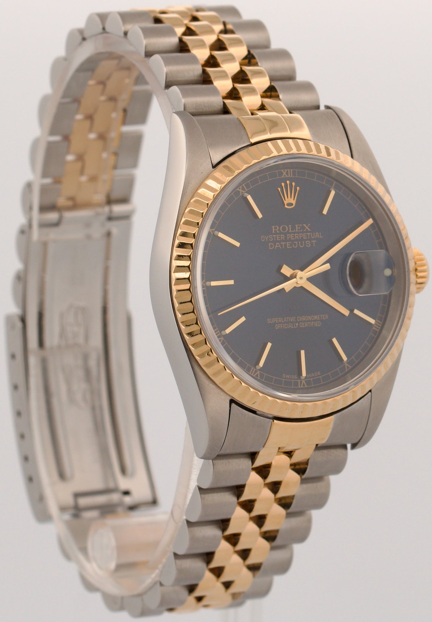 Rolex DateJust 36mm BLUE Two-Tone Steel JUBILEE 18K Yellow Gold Watch 16233