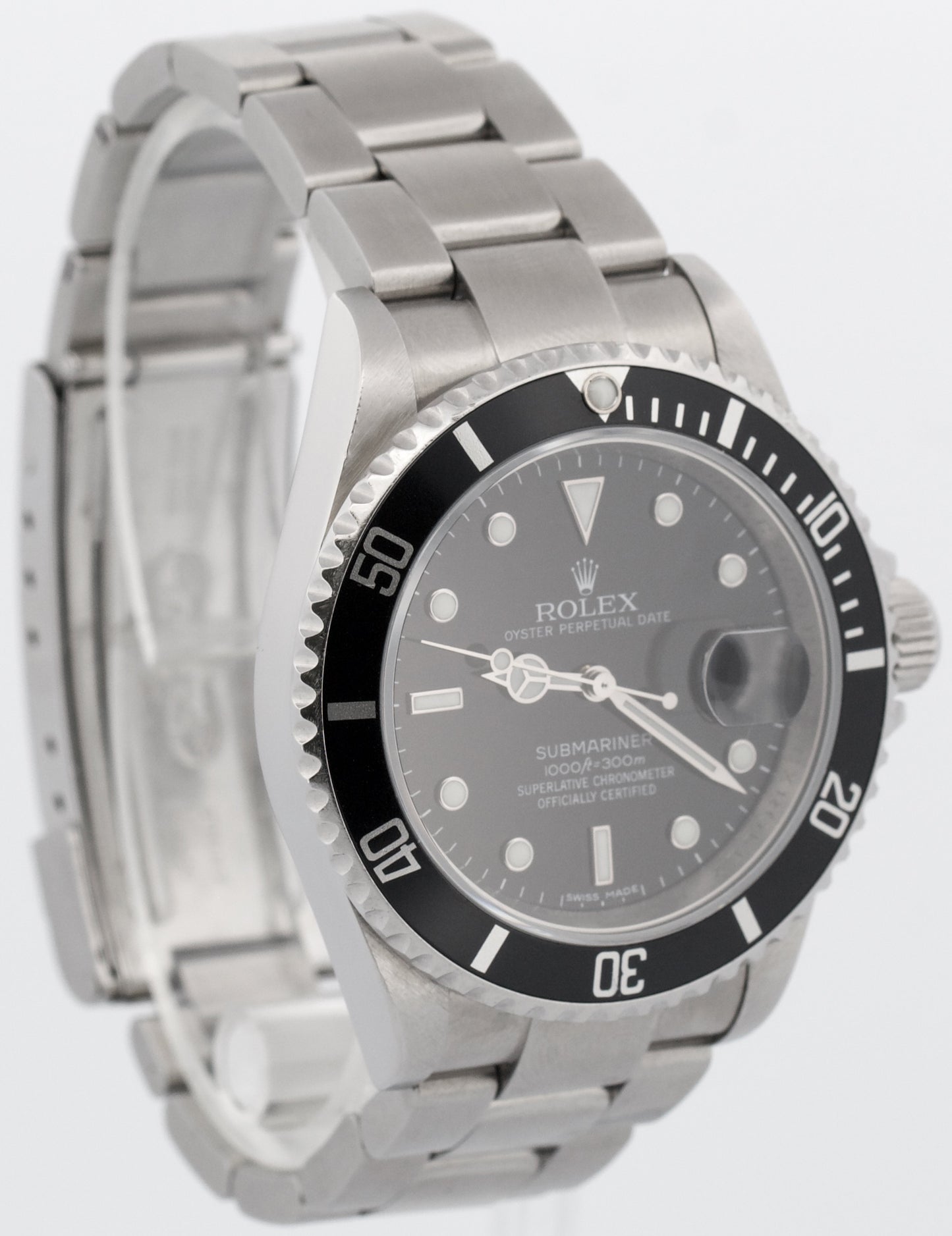 Rolex Submariner Date BLACK Stainless Steel REHAUT No-Holes 40mm 16610 BOX