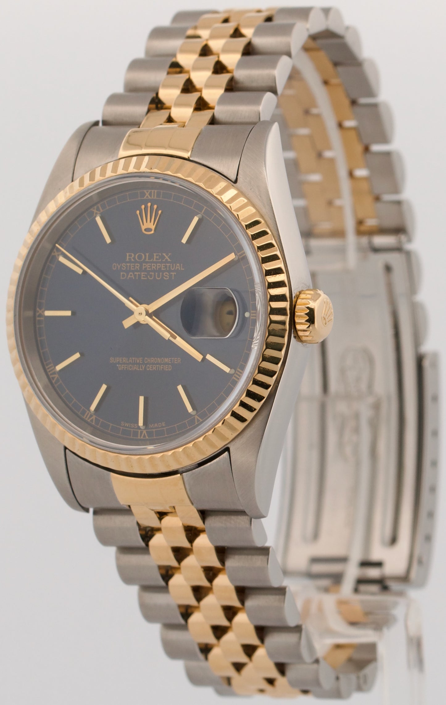 Rolex DateJust 36mm BLUE Two-Tone Steel JUBILEE 18K Yellow Gold Watch 16233