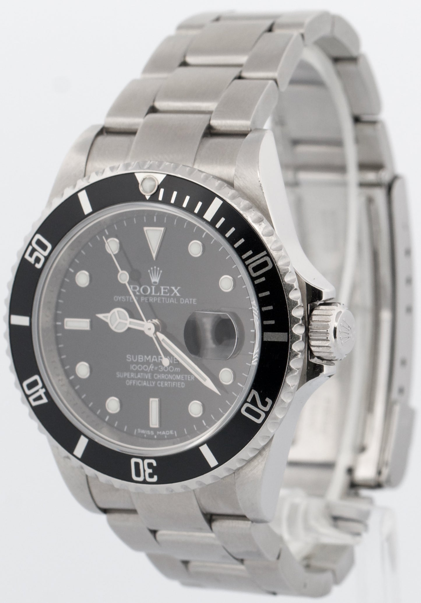 Rolex Submariner Date BLACK Stainless Steel REHAUT No-Holes 40mm 16610 BOX