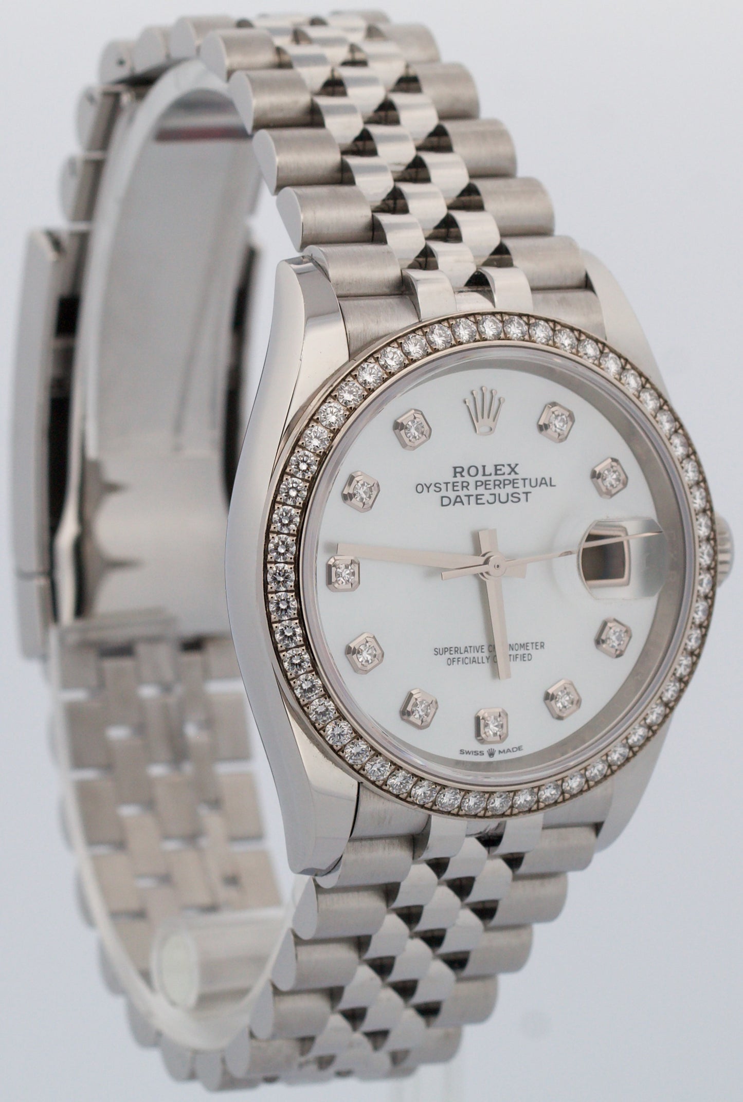 PAPERS Rolex DateJust 36mm FACTORY MOP DIAMOND Stainless Jubilee 126284 RBR BOX