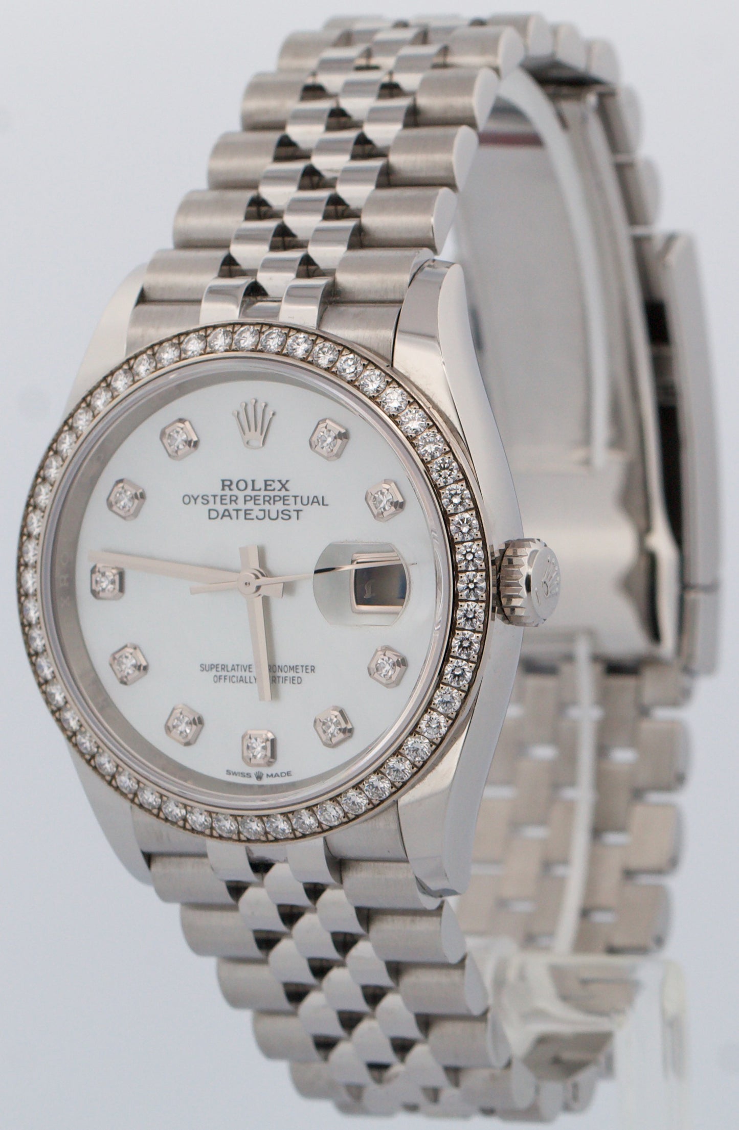 PAPERS Rolex DateJust 36mm FACTORY MOP DIAMOND Stainless Jubilee 126284 RBR BOX