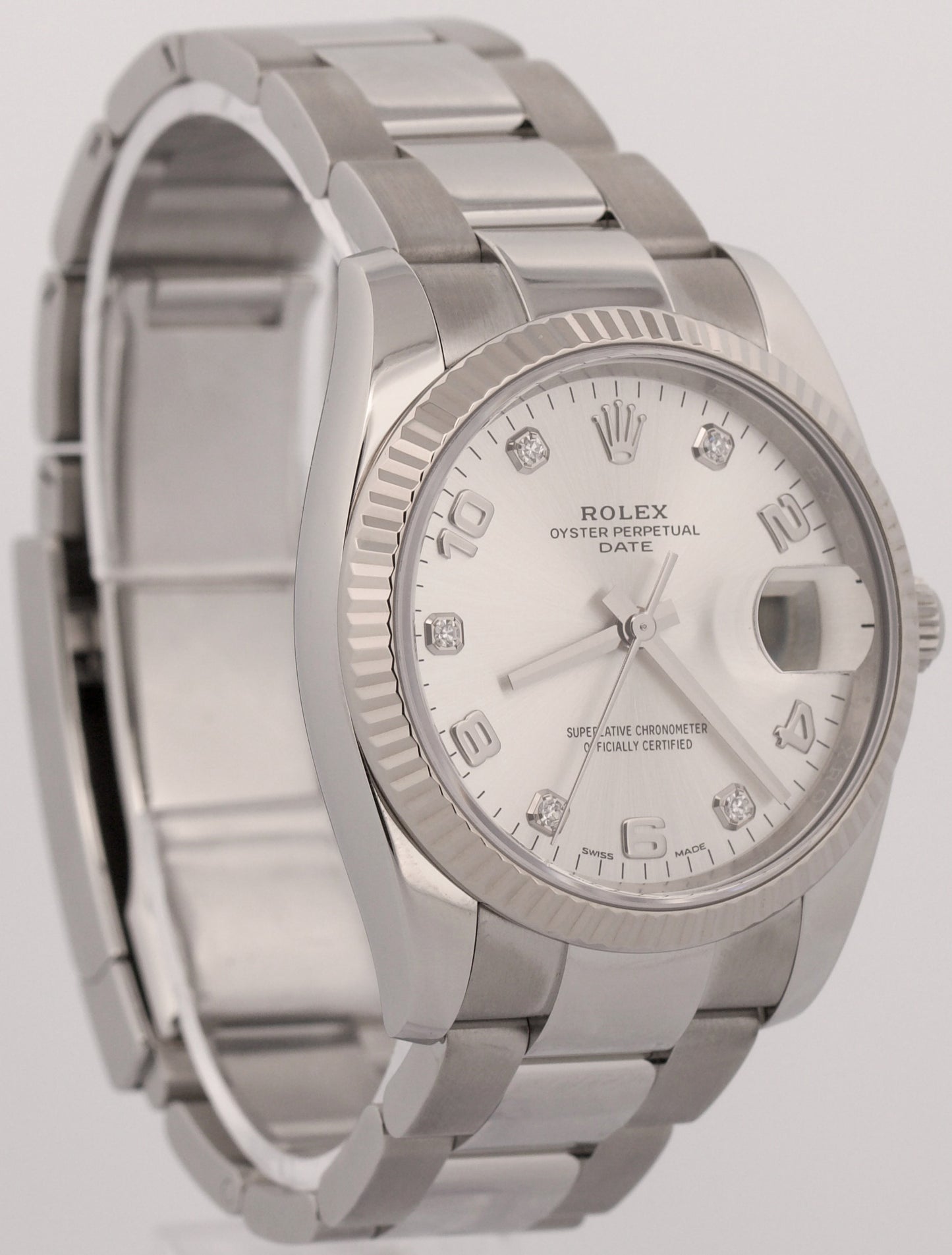2021 PAPERS Rolex Oyster Perpetual Date SILVER DIAMOND 34mm OYSTER 115234 BOX