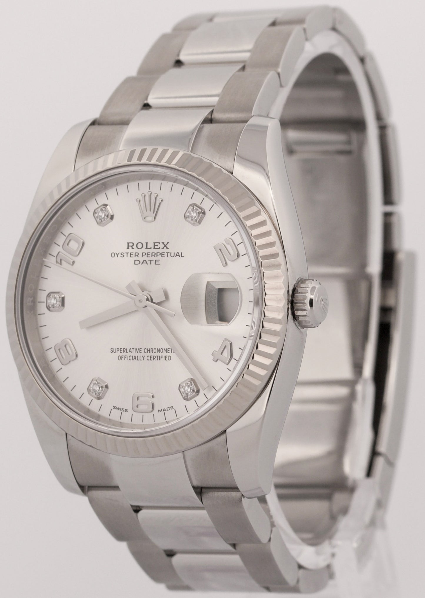 2021 PAPERS Rolex Oyster Perpetual Date SILVER DIAMOND 34mm OYSTER 115234 BOX