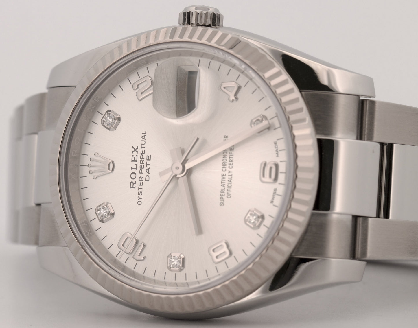 2021 PAPERS Rolex Oyster Perpetual Date SILVER DIAMOND 34mm OYSTER 115234 BOX