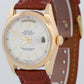 Rolex Day-Date WHITE 18K Yellow Gold Smooth Brown Leather 36mm Watch 118208