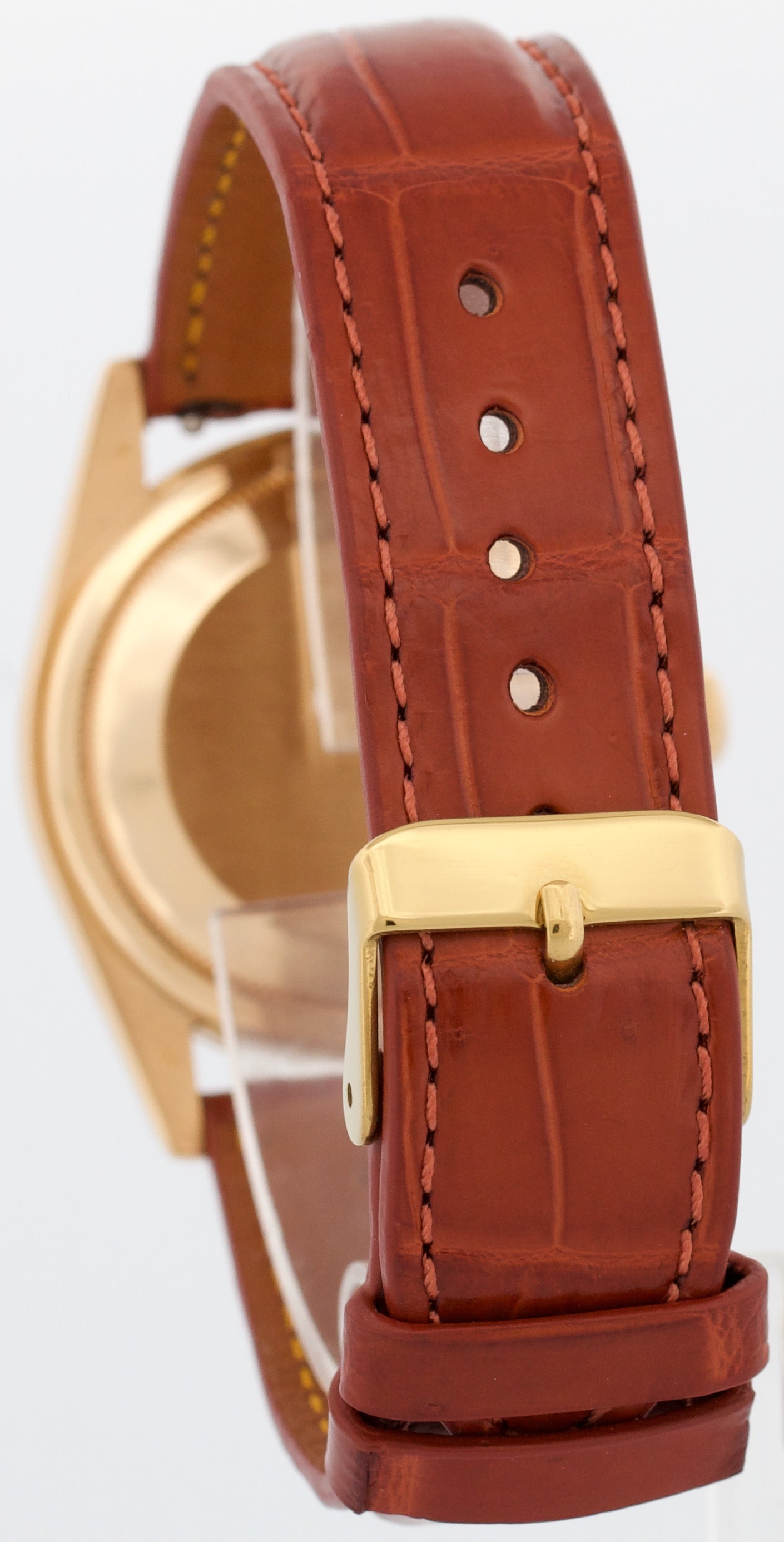 Rolex Day-Date WHITE 18K Yellow Gold Smooth Brown Leather 36mm Watch 118208