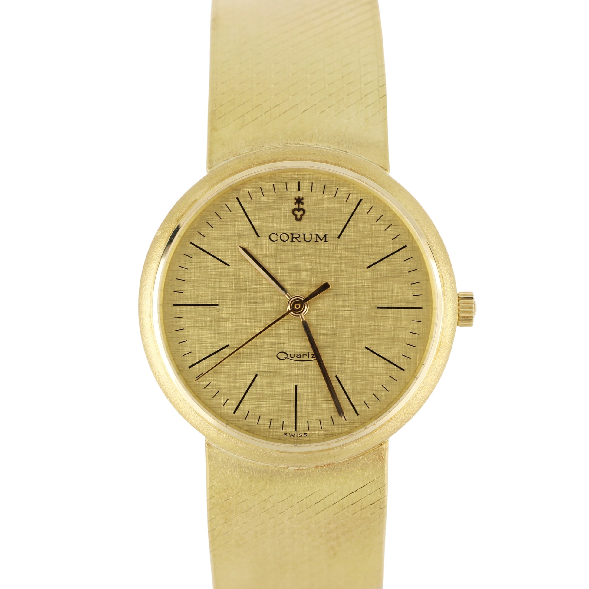 VINTAGE Corum 18K Yellow Gold Champagne Linen 32mm Quartz 32209B10