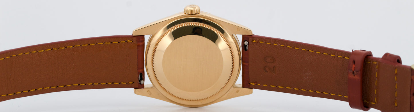 Rolex Day-Date WHITE 18K Yellow Gold Smooth Brown Leather 36mm Watch 118208