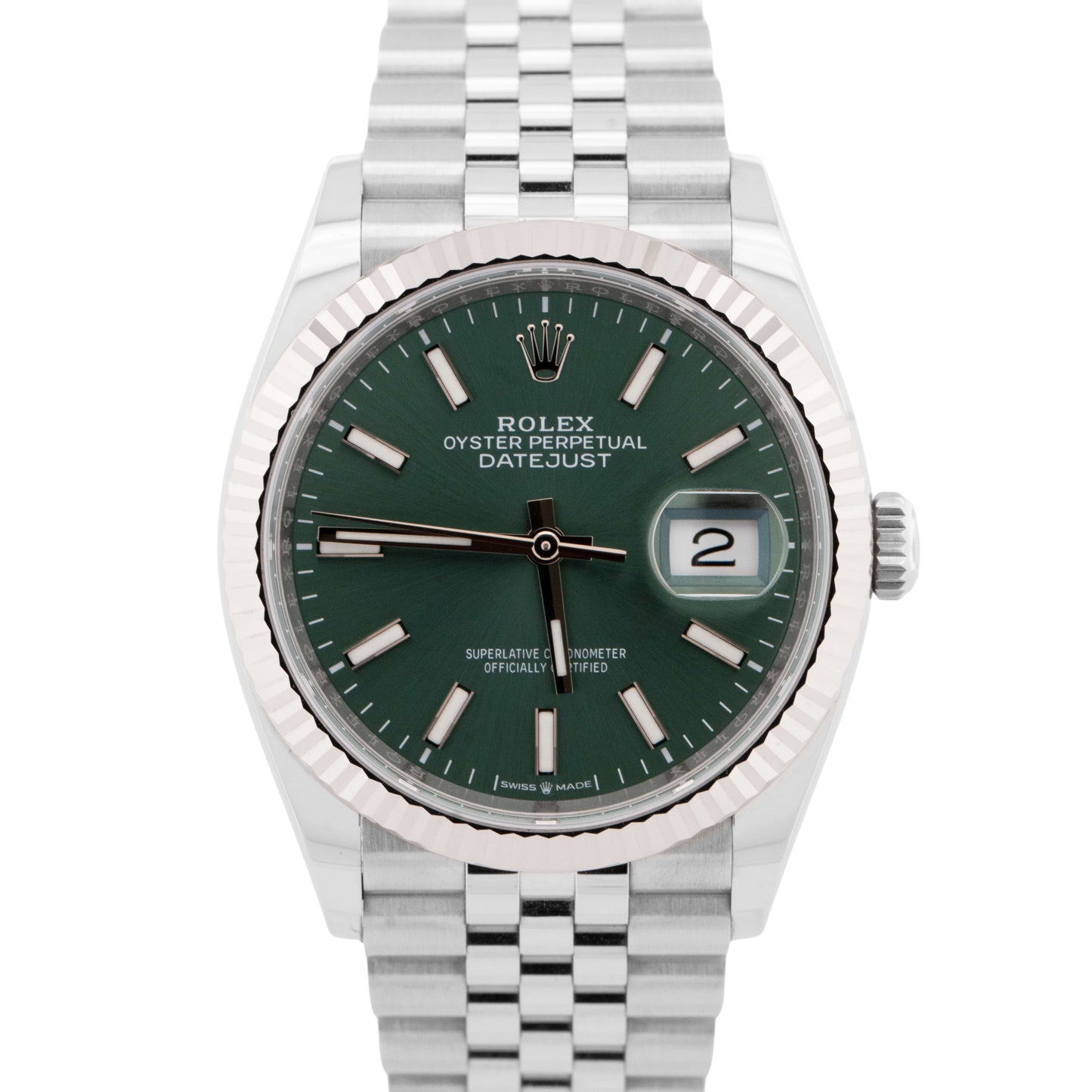 MINT 2024 Rolex DateJust 36 MINT GREEN Stainless Steel Jubilee 18K 126234 Watch