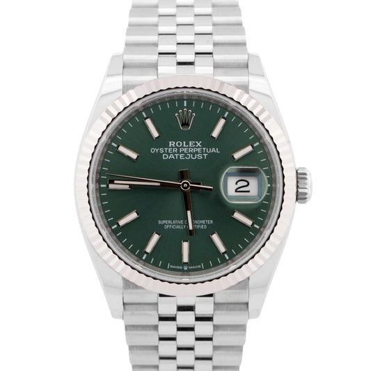 MINT 2024 Rolex DateJust 36 MINT GREEN Stainless Steel Jubilee 18K 126234 Watch