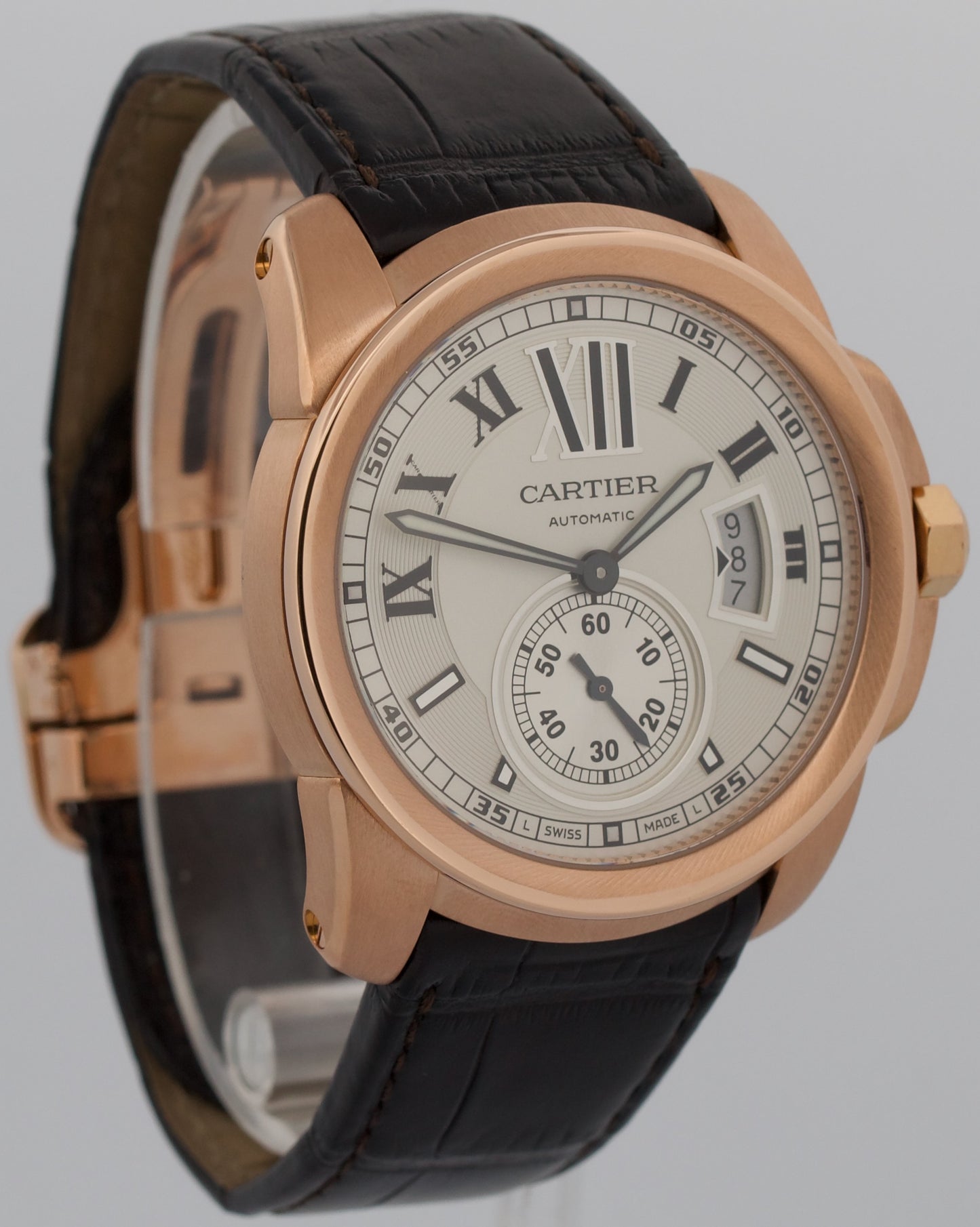 Men's Cartier Calibre IVORY ROMAN 42mm 18K Rose Gold Leather 3300 / W7100009