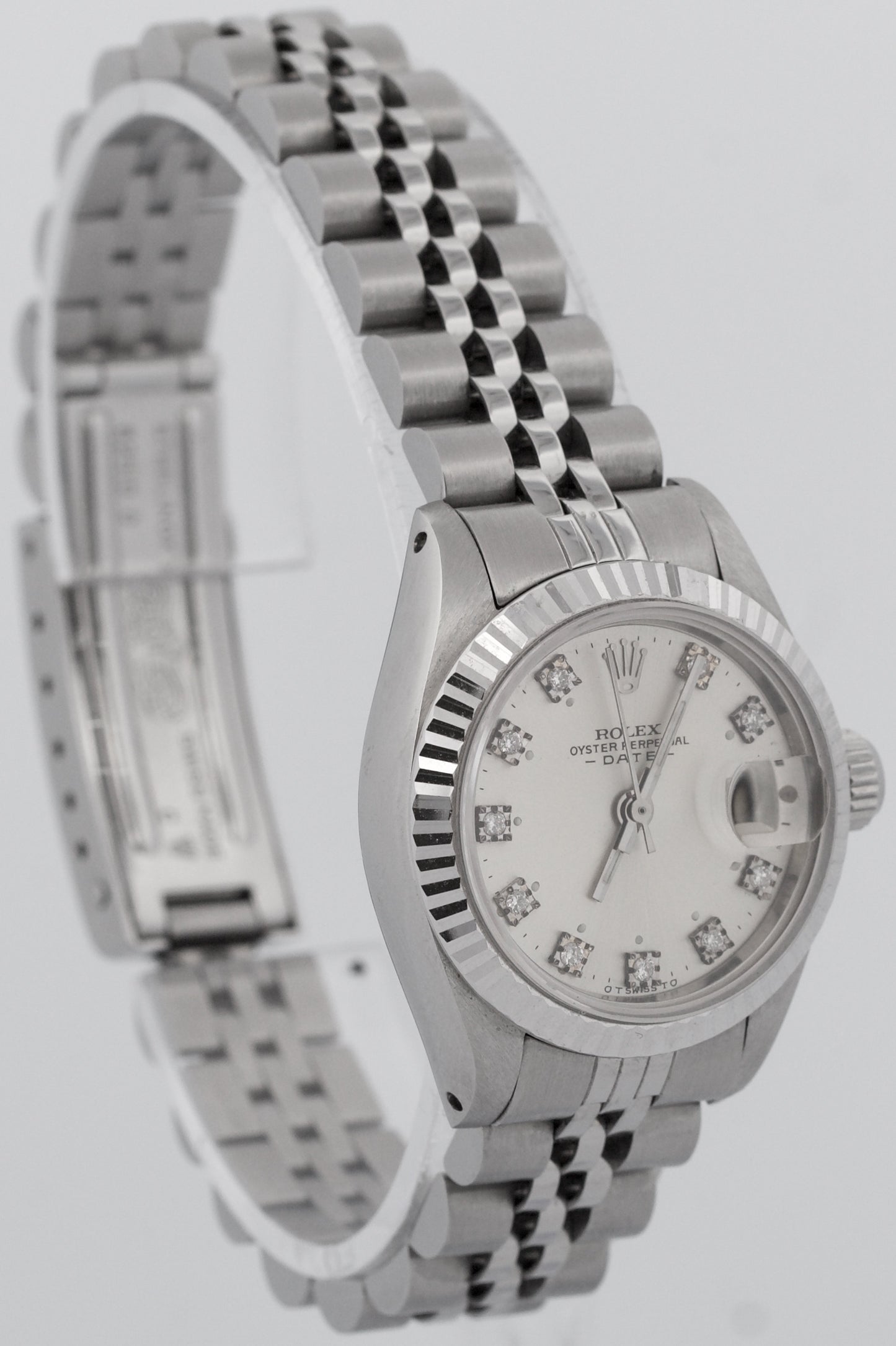 Ladies Rolex DateJust 26mm SILVER DIAMOND 18K Gold Stainless Fluted 6917 BOX