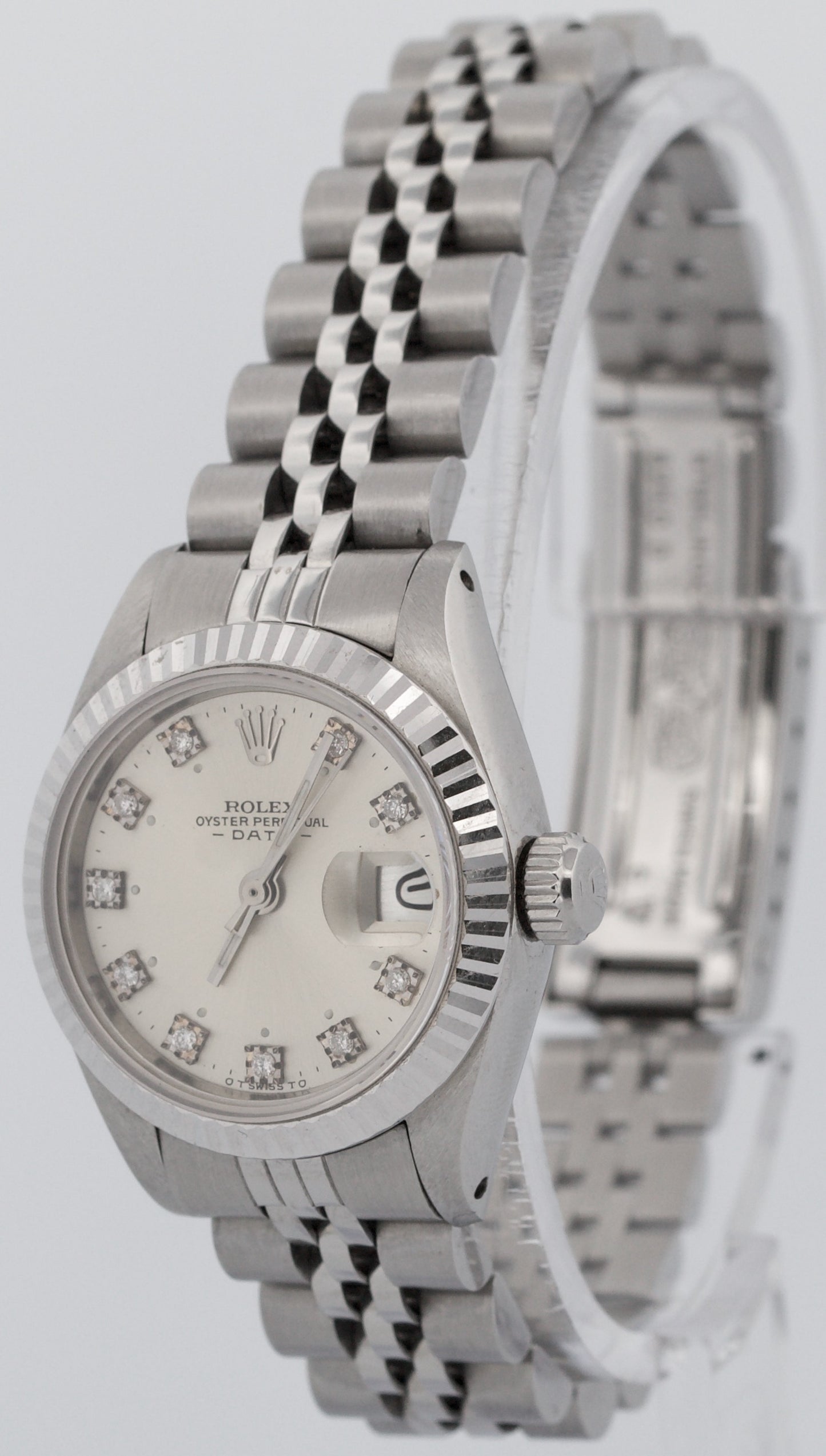 Ladies Rolex DateJust 26mm SILVER DIAMOND 18K Gold Stainless Fluted 6917 BOX