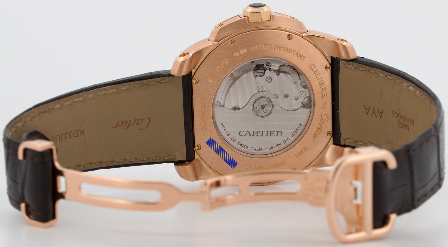 Men's Cartier Calibre IVORY ROMAN 42mm 18K Rose Gold Leather 3300 / W7100009