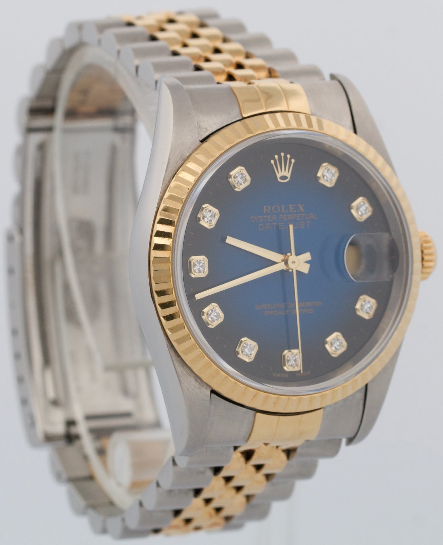 Rolex DateJust 36mm FACTORY BLUE VIGNETTE DIAMOND 18K Gold Steel JUBILEE 16233