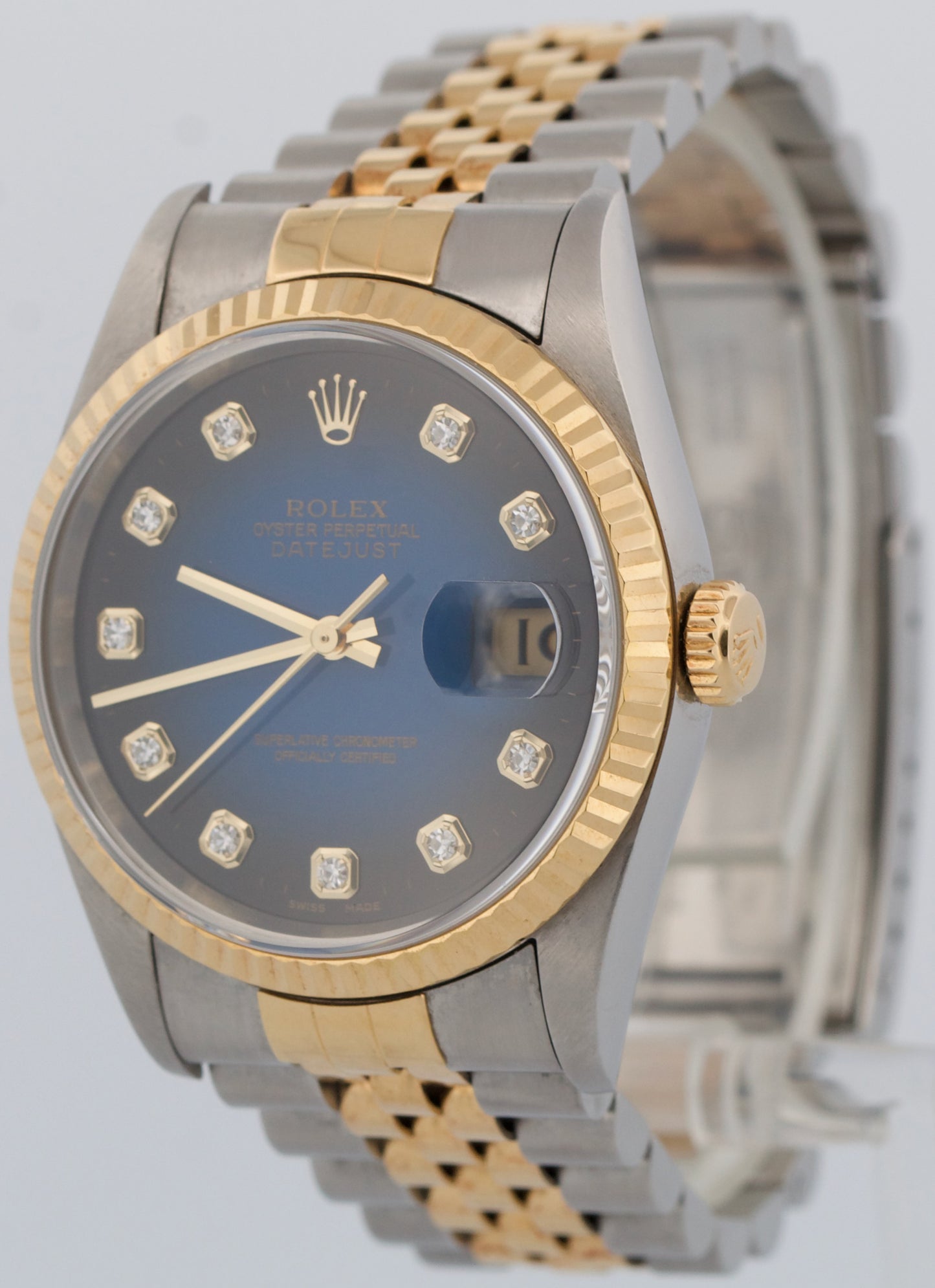 Rolex DateJust 36mm FACTORY BLUE VIGNETTE DIAMOND 18K Gold Steel JUBILEE 16233