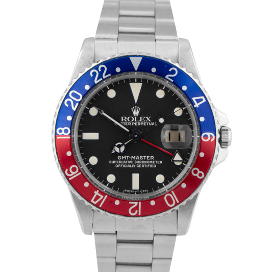 1963 GILT ERA Rolex GMT-Master Matte Blue Red PEPSI Stainless Date Watch 1675