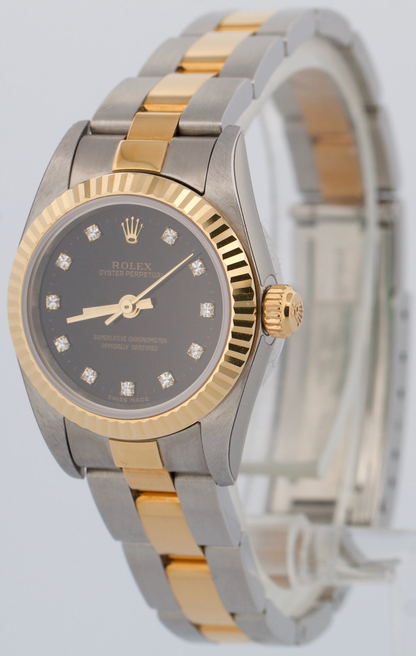 NOS STICKERED PAPERS Rolex Oyster Perpetual 24mm FACTORY BLACK DIAMOND 76193 BOX