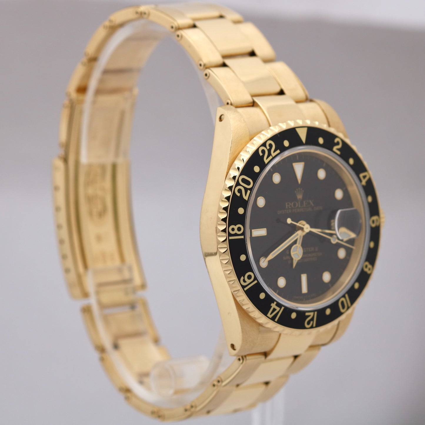 UNPOLISHED Rolex GMT-Master II Black 18K Yellow Gold Oyster Date 40mm 16718 BOX