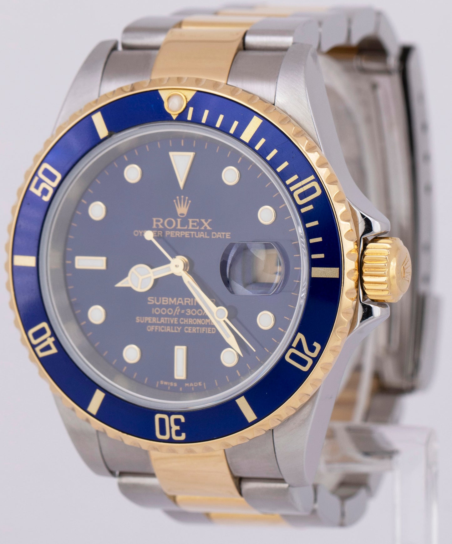 Rolex Submariner Date 40mm Blue Two-Tone 18K Gold NO-HOLES Steel 16613 Watch