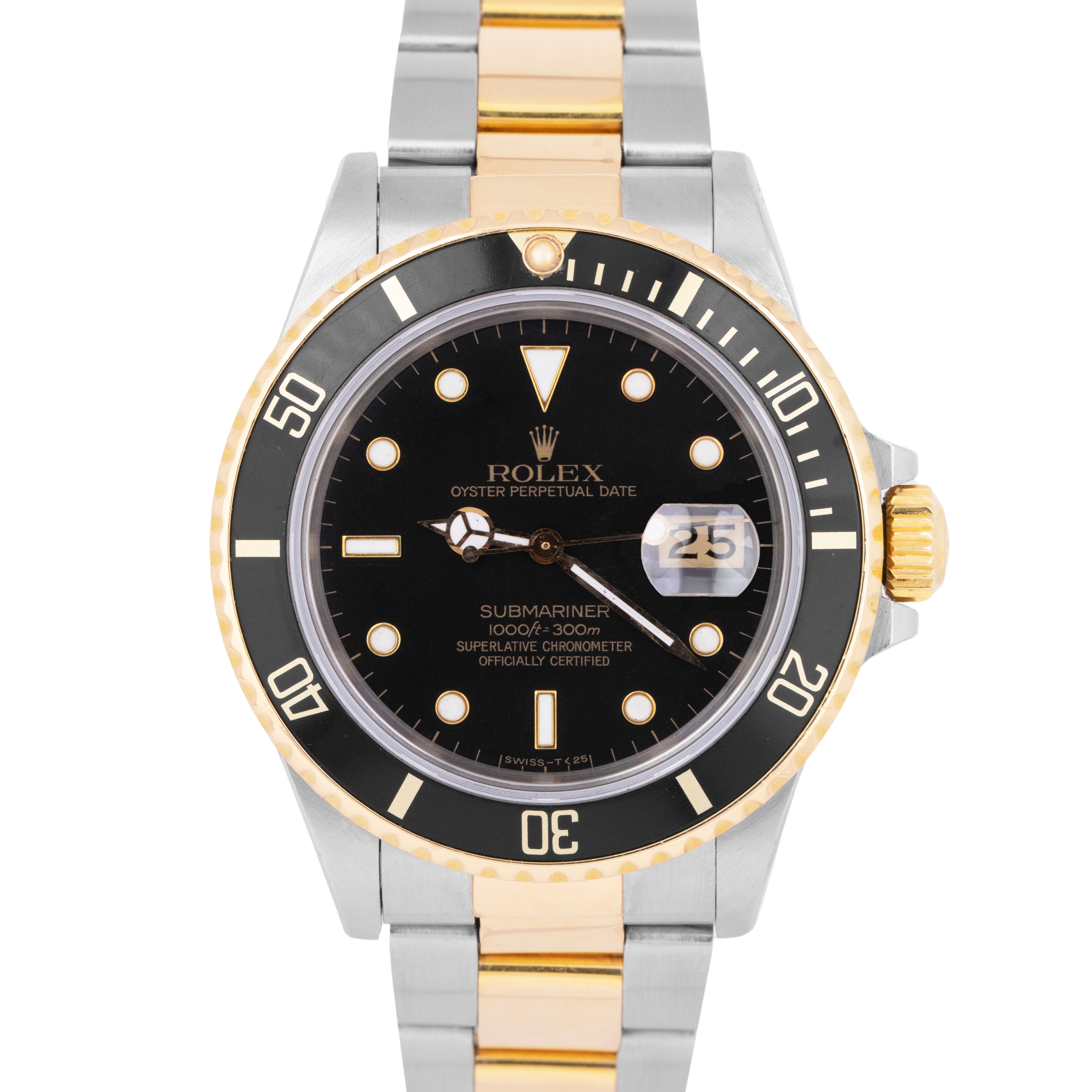 1987 Rolex Submariner Date Black Two Tone 18K Yellow Gold Steel 40mm 1 CollectorsWatches