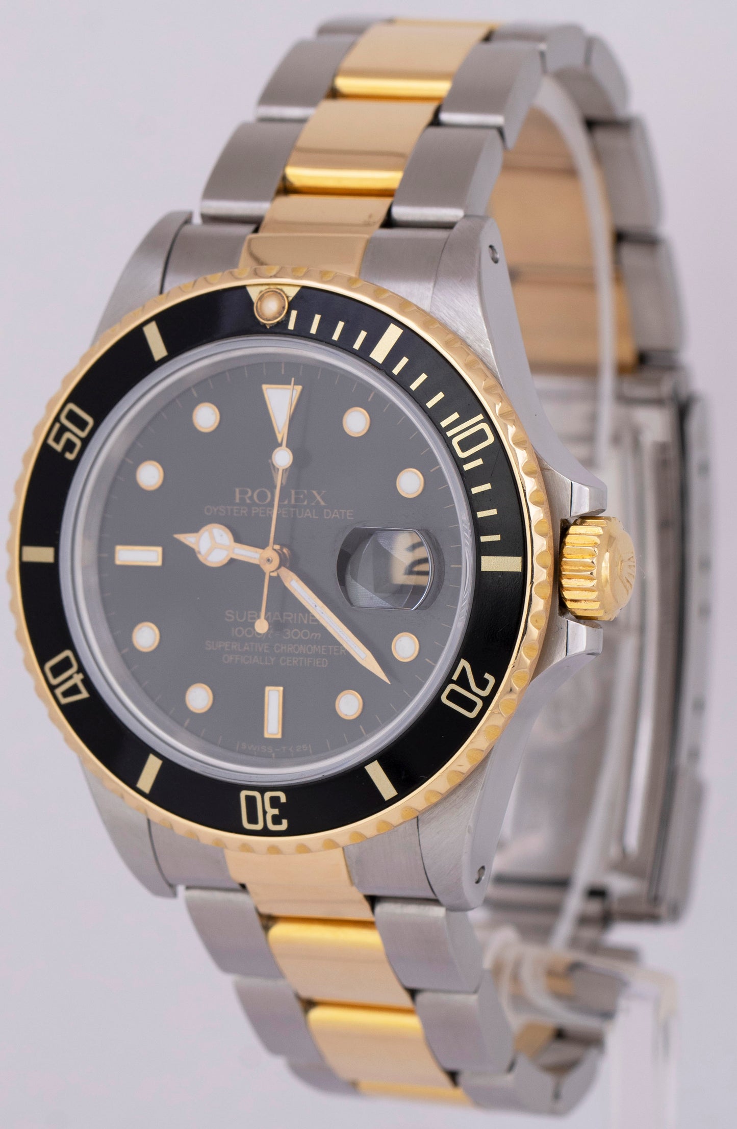 1987 Rolex Submariner Date Black Two-Tone 18K Yellow Gold Steel 40mm 16803 Watch