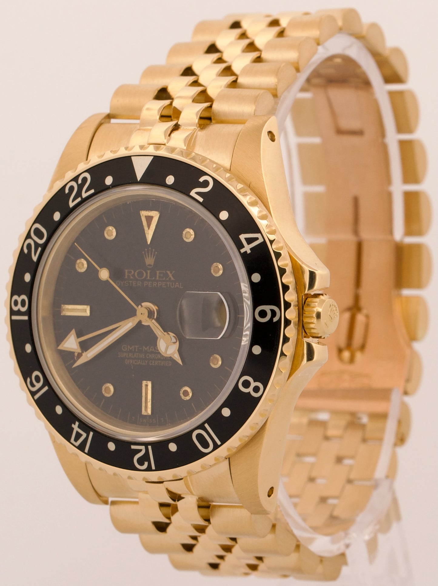 Rolex GMT-Master BLACK 18K Yellow Gold Jubilee Automatic 40mm Watch 16758