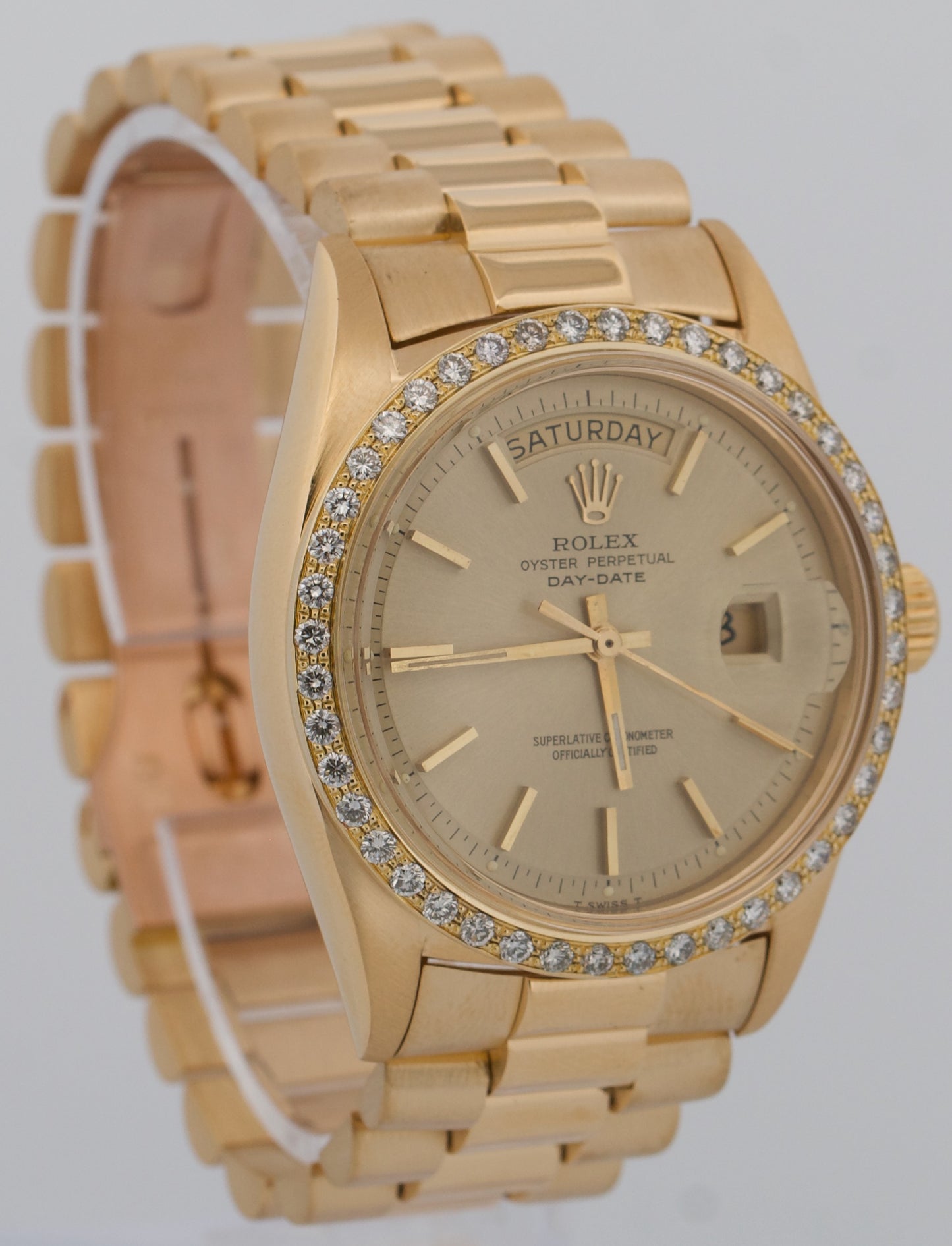 Rolex Day-Date President CHAMPAGNE 36mm DIAMOND BEZEL 18K Yellow Gold Watch 1803