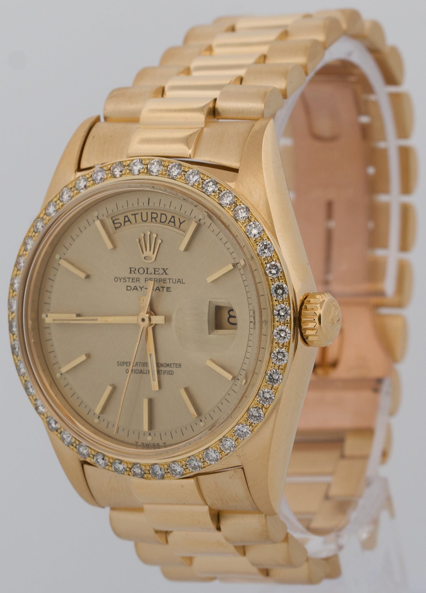 Rolex Day-Date President CHAMPAGNE 36mm DIAMOND BEZEL 18K Yellow Gold Watch 1803