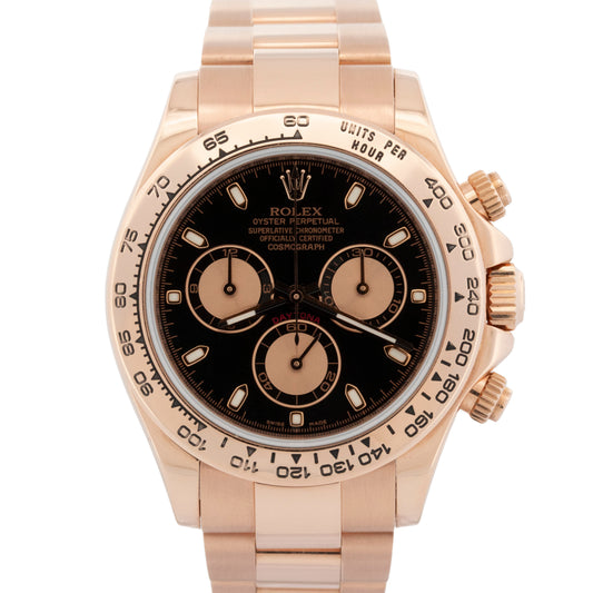 Rolex Daytona Cosmograph BLACK 18K Rose Gold 40mm Oyster 116505 Watch
