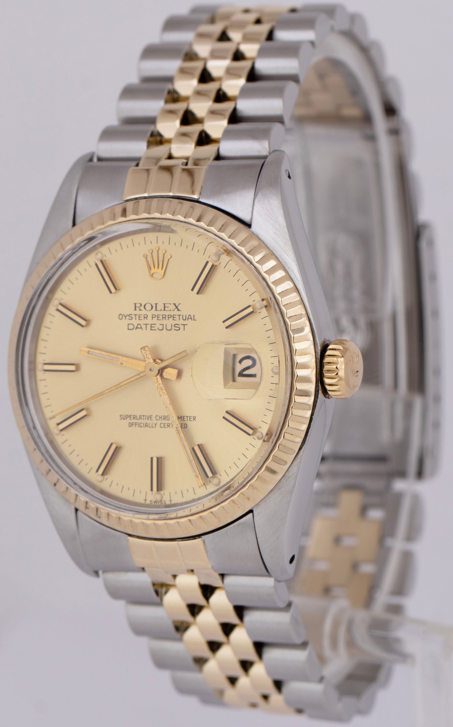 Rolex DateJust 36mm CHAMPAGNE Two-Tone 14K Yellow Gold Stainless Watch 16013