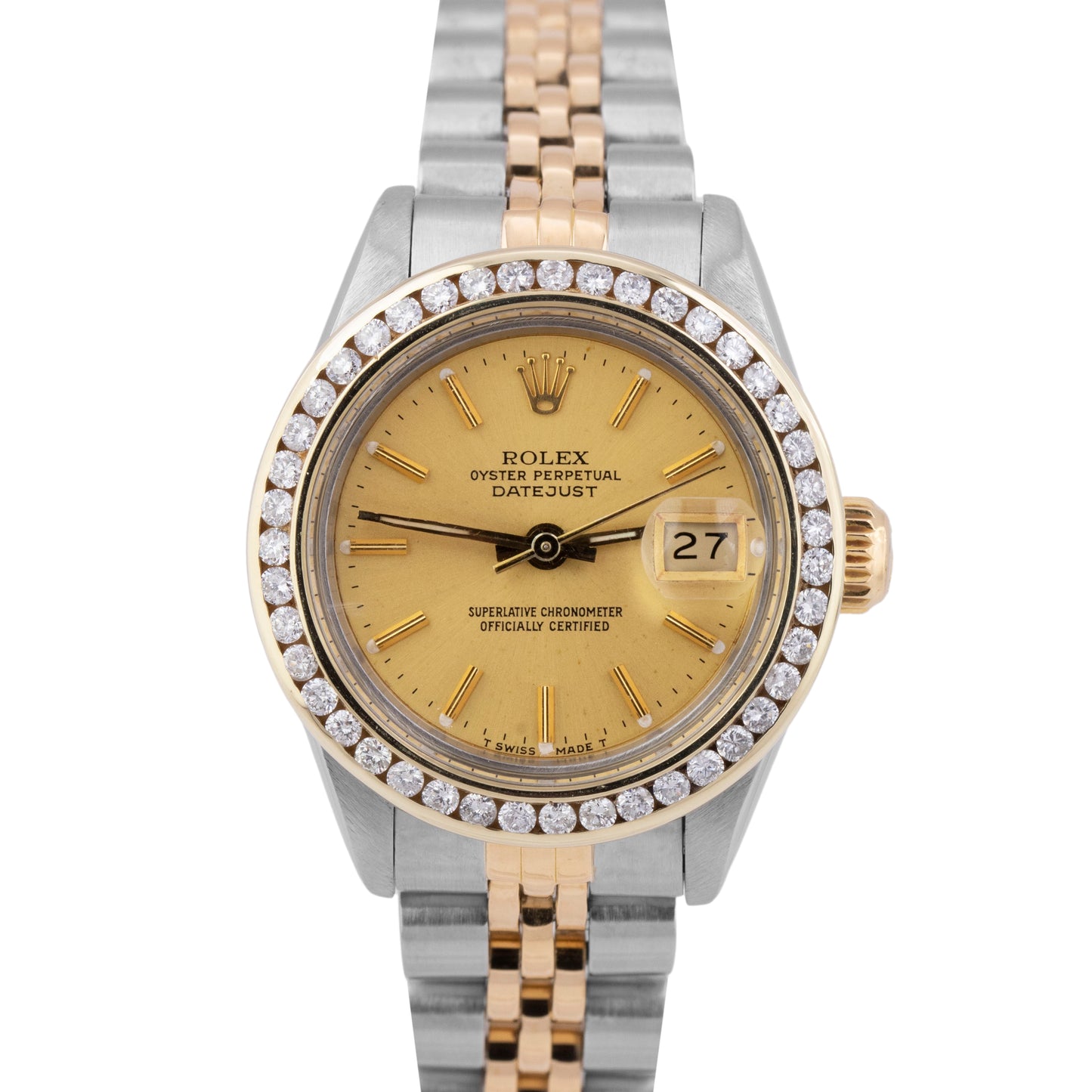 Ladies Rolex DateJust DIAMOND Two-Tone 18K Gold Steel Champagne 26mm Watch 69173