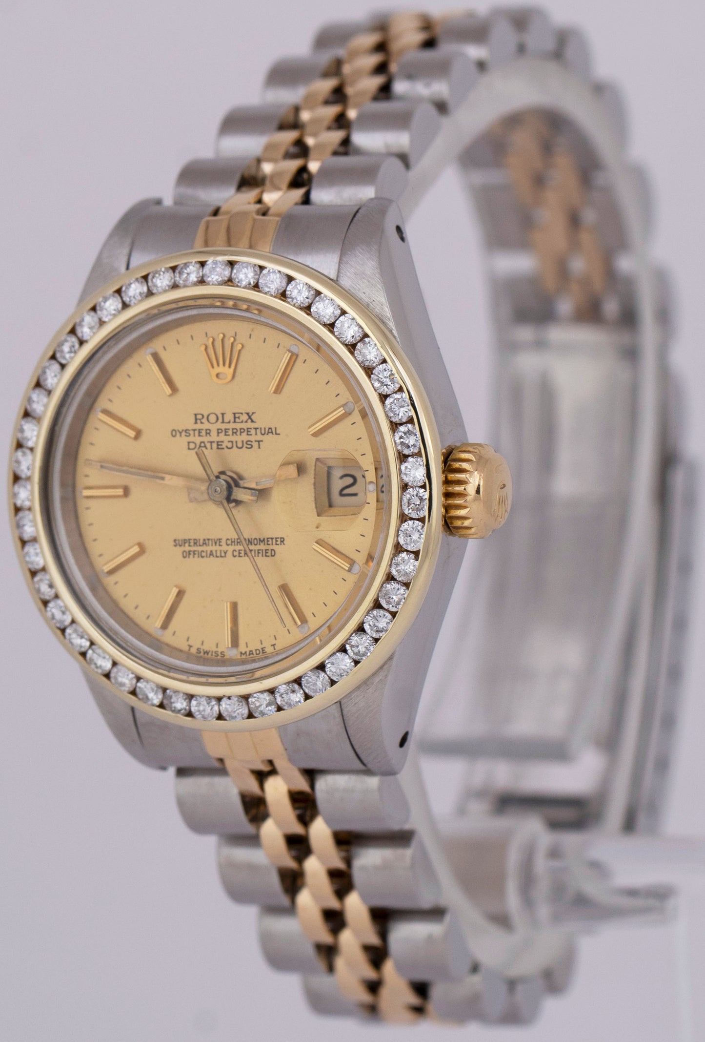 Ladies Rolex DateJust DIAMOND Two-Tone 18K Gold Steel Champagne 26mm Watch 69173