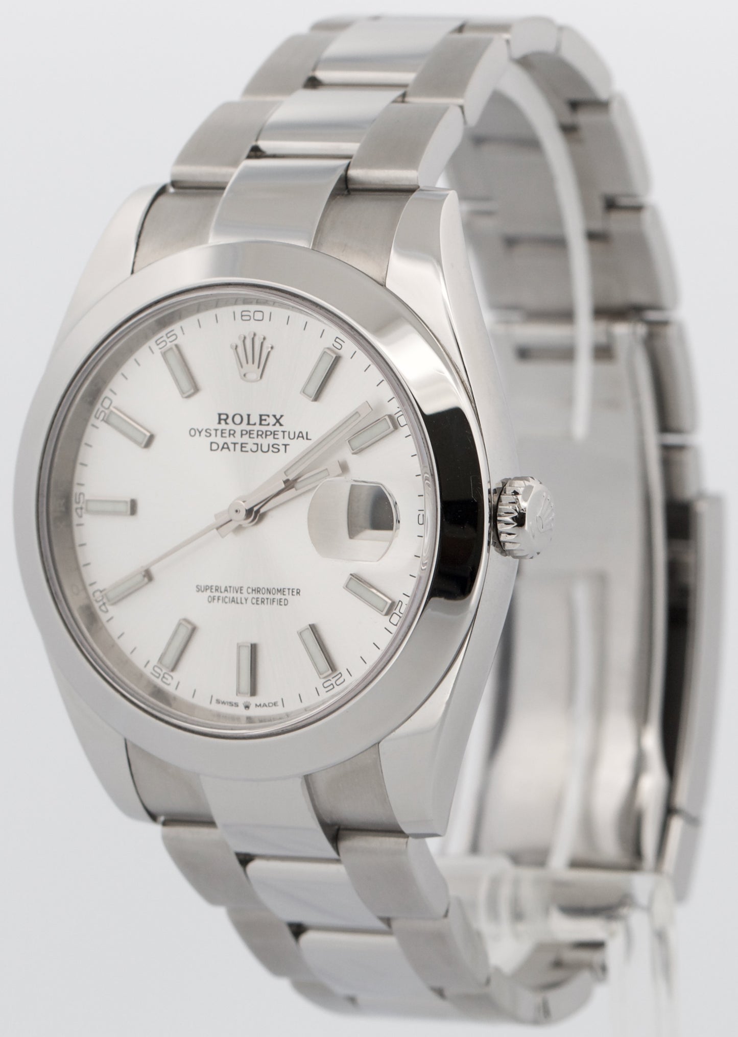 PAPERS Rolex DateJust 41mm SILVER Stainless Steel Smooth OYSTER 126300 Watch BOX