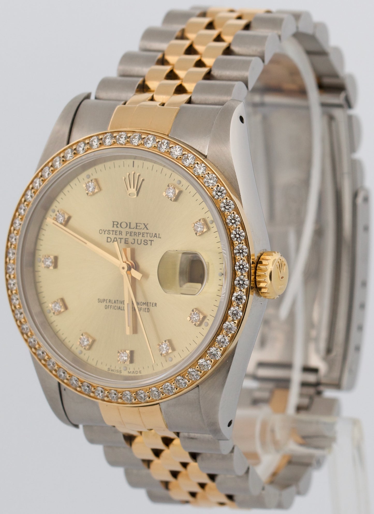 Rolex DateJust 36mm CHAMPAGNE DIAMOND 18K Yellow Gold Steel JUBILEE 16233 Watch