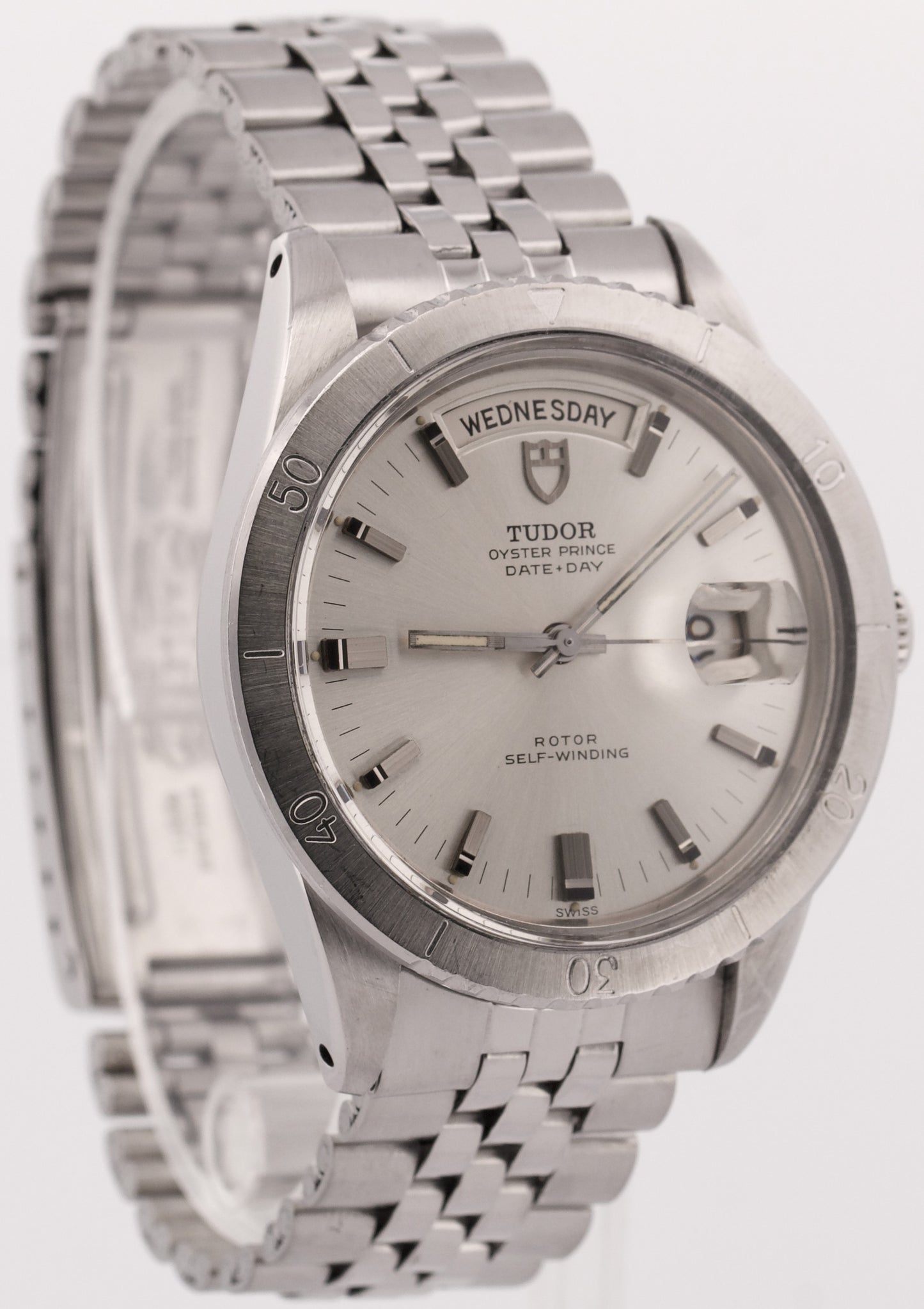 VINTAGE 1969 Tudor Oyster Prince SILVER Date + Day 39mm 7020 Stainless Steel