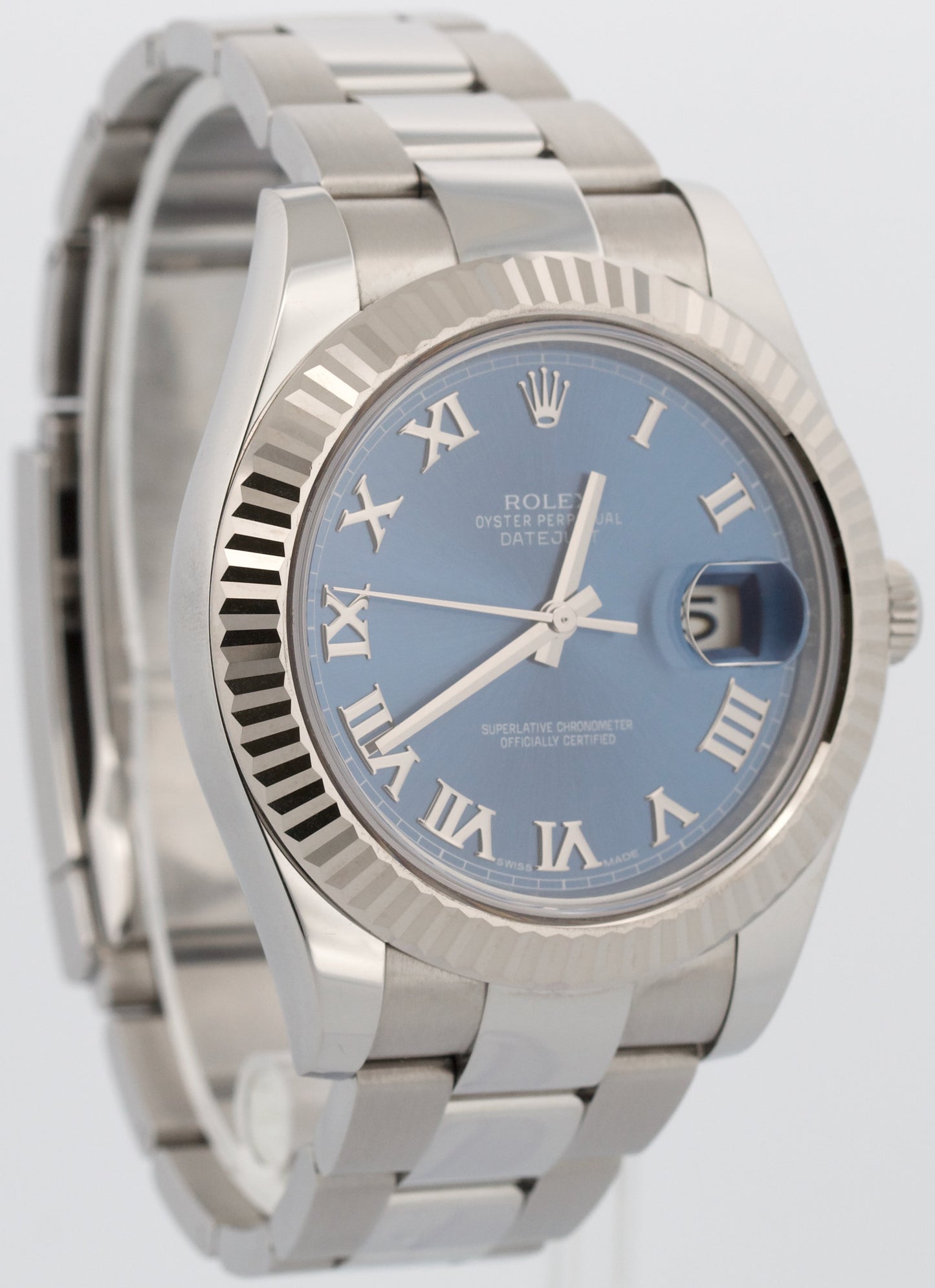 UNPOLISHED PAPERS Rolex DateJust II AZZURRO BLUE ROMAN 41mm 18K Steel 116334 BOX