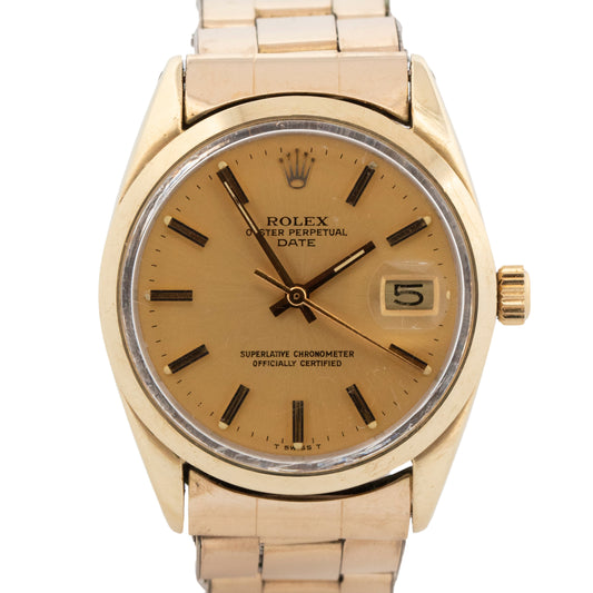 Rolex Oyster Perpetual Date CHAMPAGNE Gold Capped Steel 34mm 1550 Watch