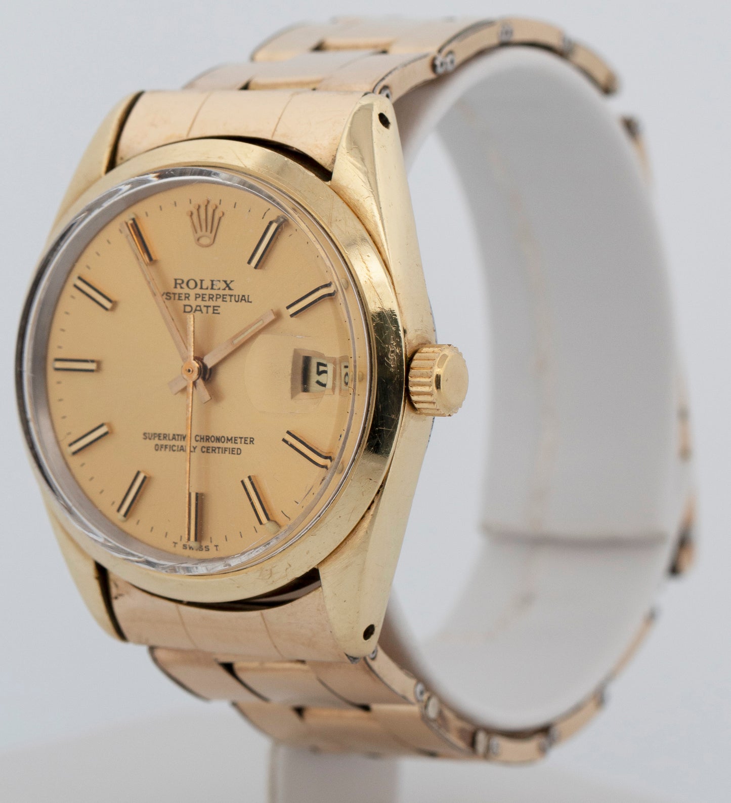 Rolex Oyster Perpetual Date CHAMPAGNE Gold Capped Steel 34mm 1550 Watch