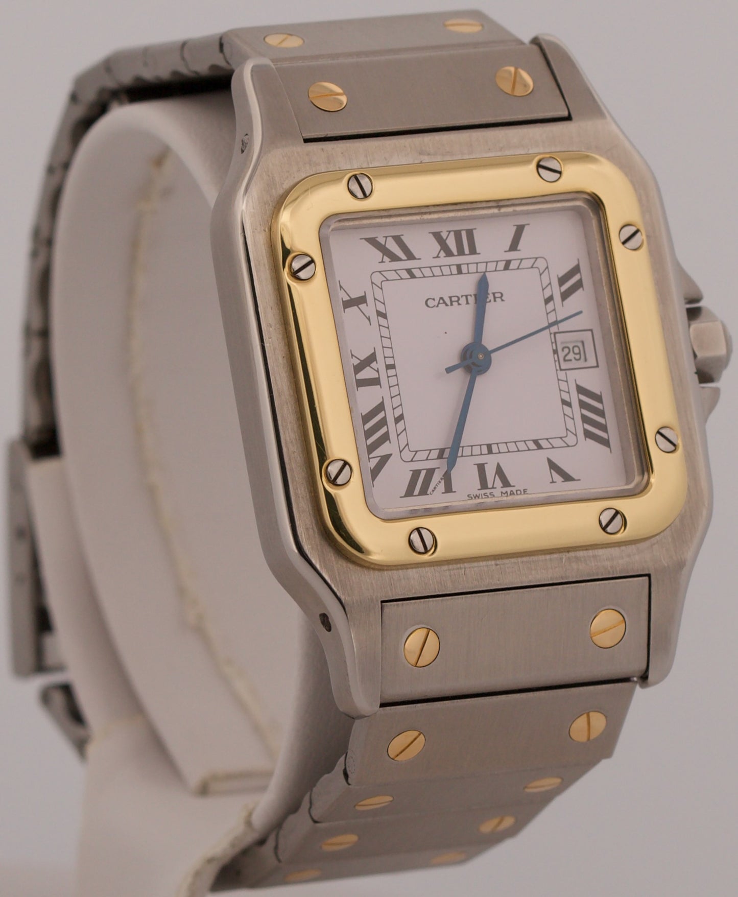 Cartier Santos Two-Tone 18k Gold Stainless Steel WHITE Roman Automatic 29mm 2961