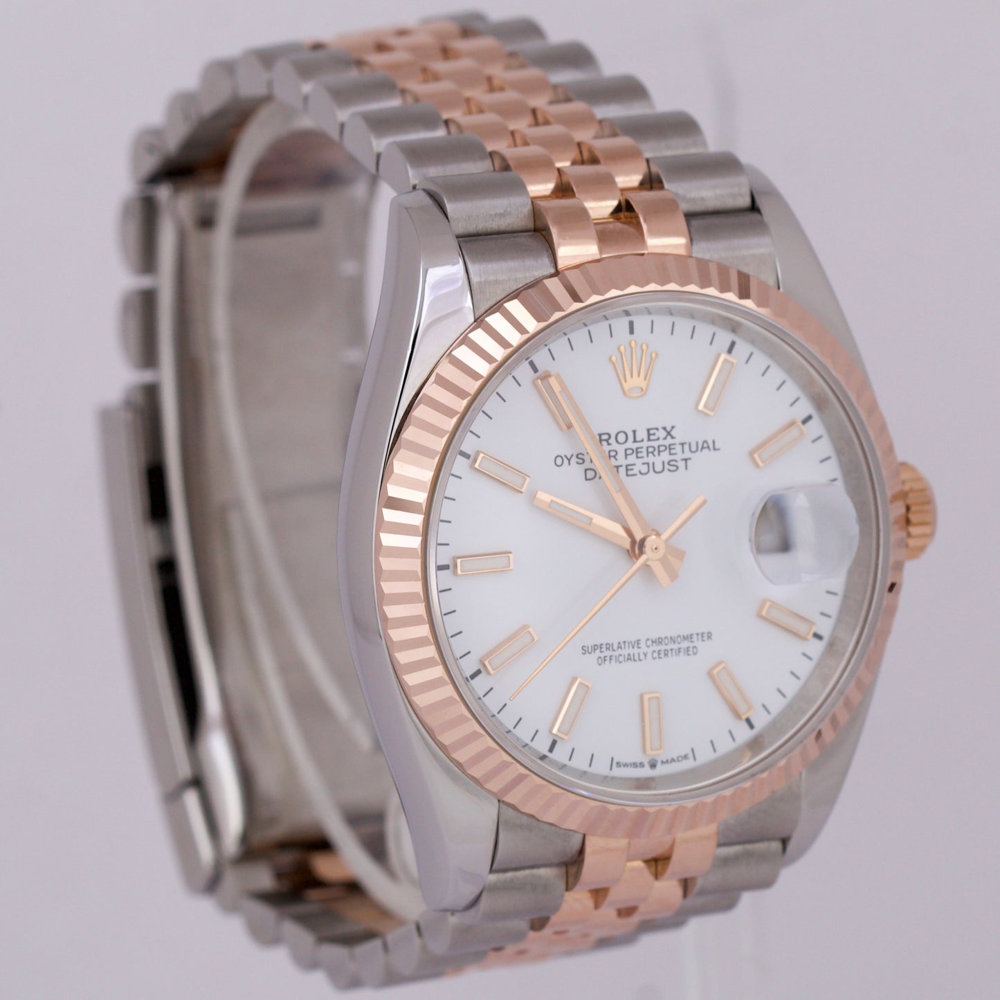 MINT 2022 Rolex DateJust 36 WHITE 18k Rose Gold Steel JUBILEE 36mm 126231 Watch