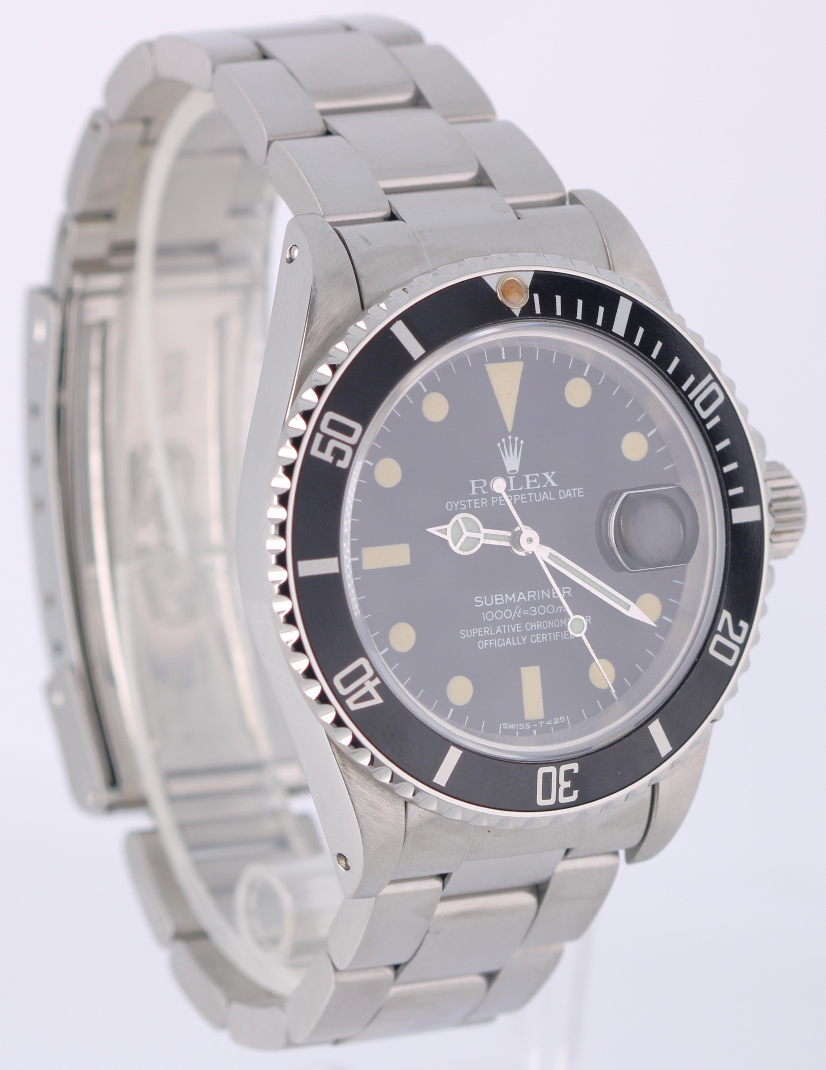 Vintage Rolex Submariner Date Steel Black Matte 40mm Pumpkin Patina 16800 Watch