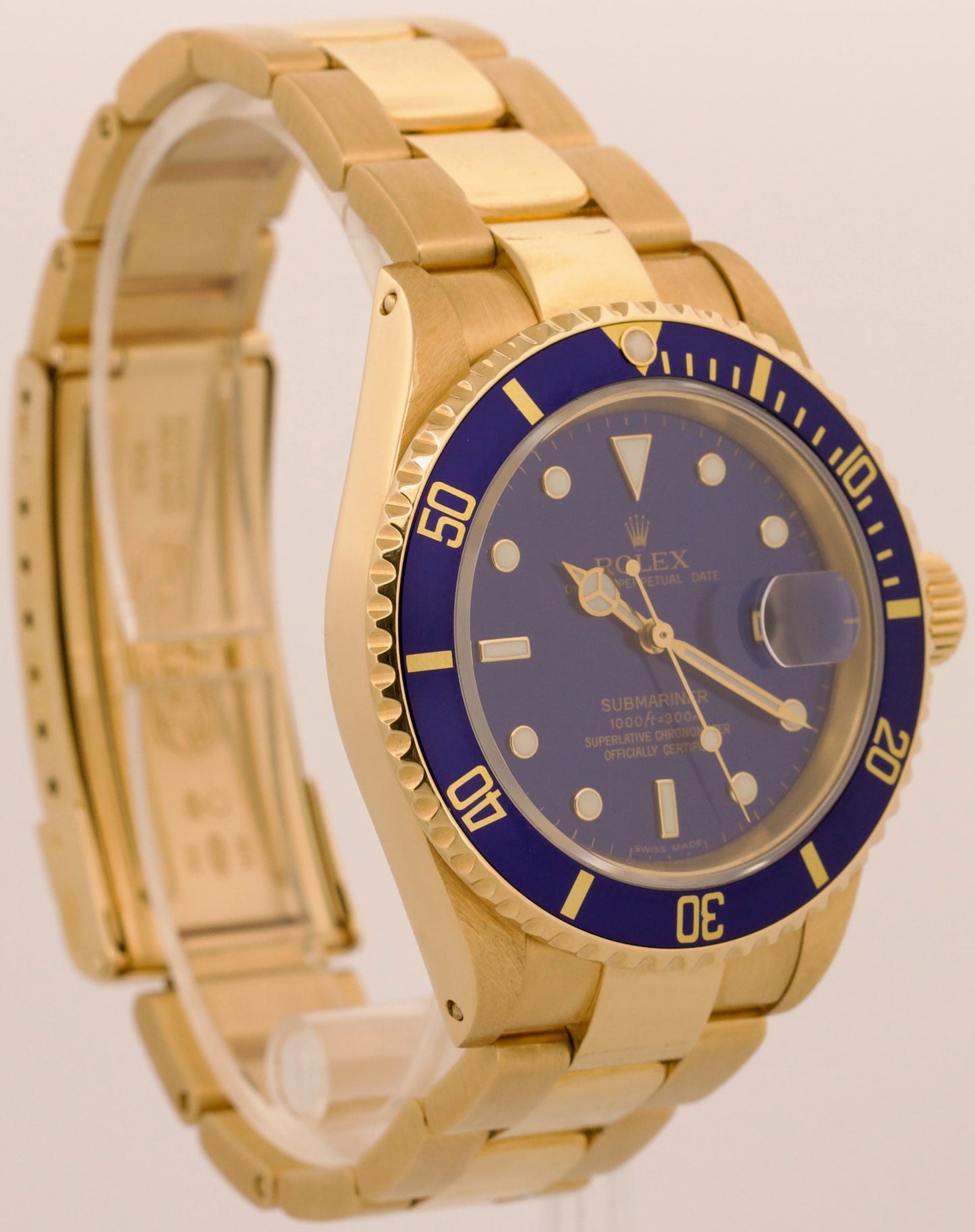 Rolex Submariner Date BLUE 18K Yellow Gold Oyster Automatic 40mm 16618 Watch BOX